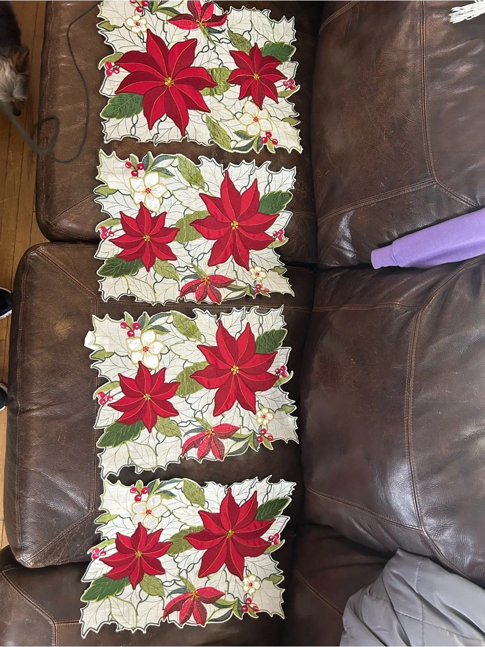 St. Nicholas Square Embroidered Poinsettia Cutout Placemats Set Of Four.